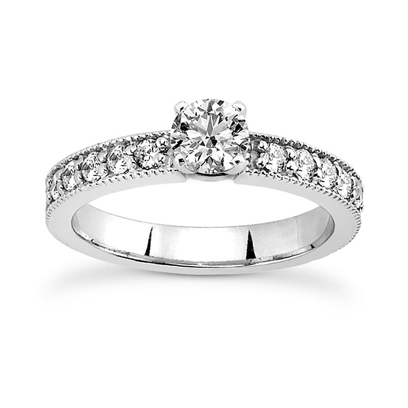 Ladies 14KT White Gold Platinum Round Diamond Tailored Engagement Set ENS3582-A