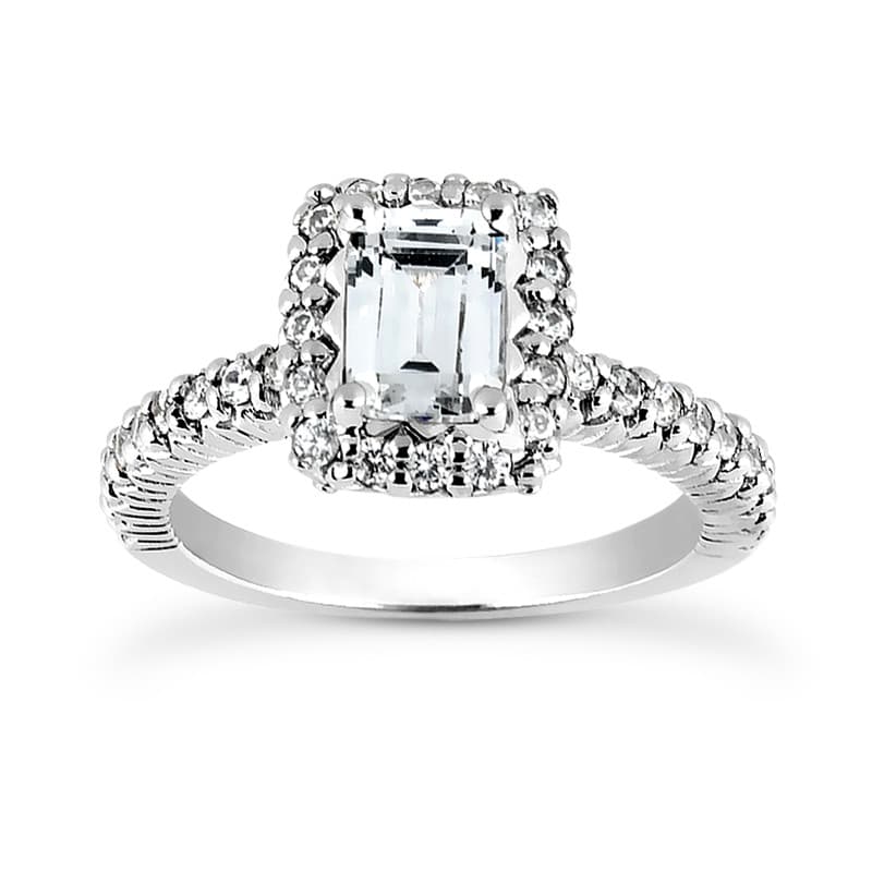 Ladies 14KT White Gold Platinum Emerald Cut Diamond Halo Engagement Ring ENR7335