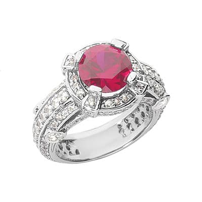 Ladies 14KT White Gold Platinum Round Diamond Color Stone Ring CSR1173