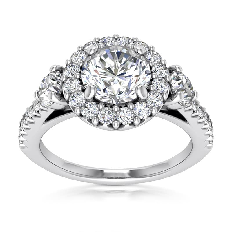 Ladies 14KT White Gold Platinum Round Diamond Halo Engagement Set ENS2351-1.50-A