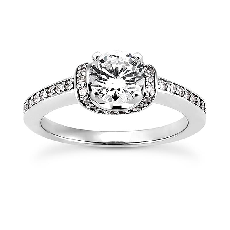 Ladies 14KT White Gold Platinum Round Diamond Tailored Engagement Set ENS3078-A