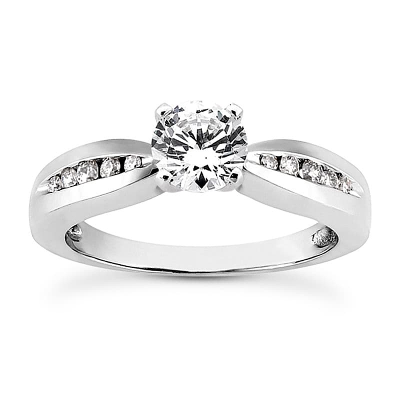 Ladies 14KT White Gold Platinum Round Diamond Tailored Engagement Set ENS3113-A