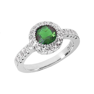Ladies 14KT White Gold Platinum Round Diamond Color Stone Ring CSR343