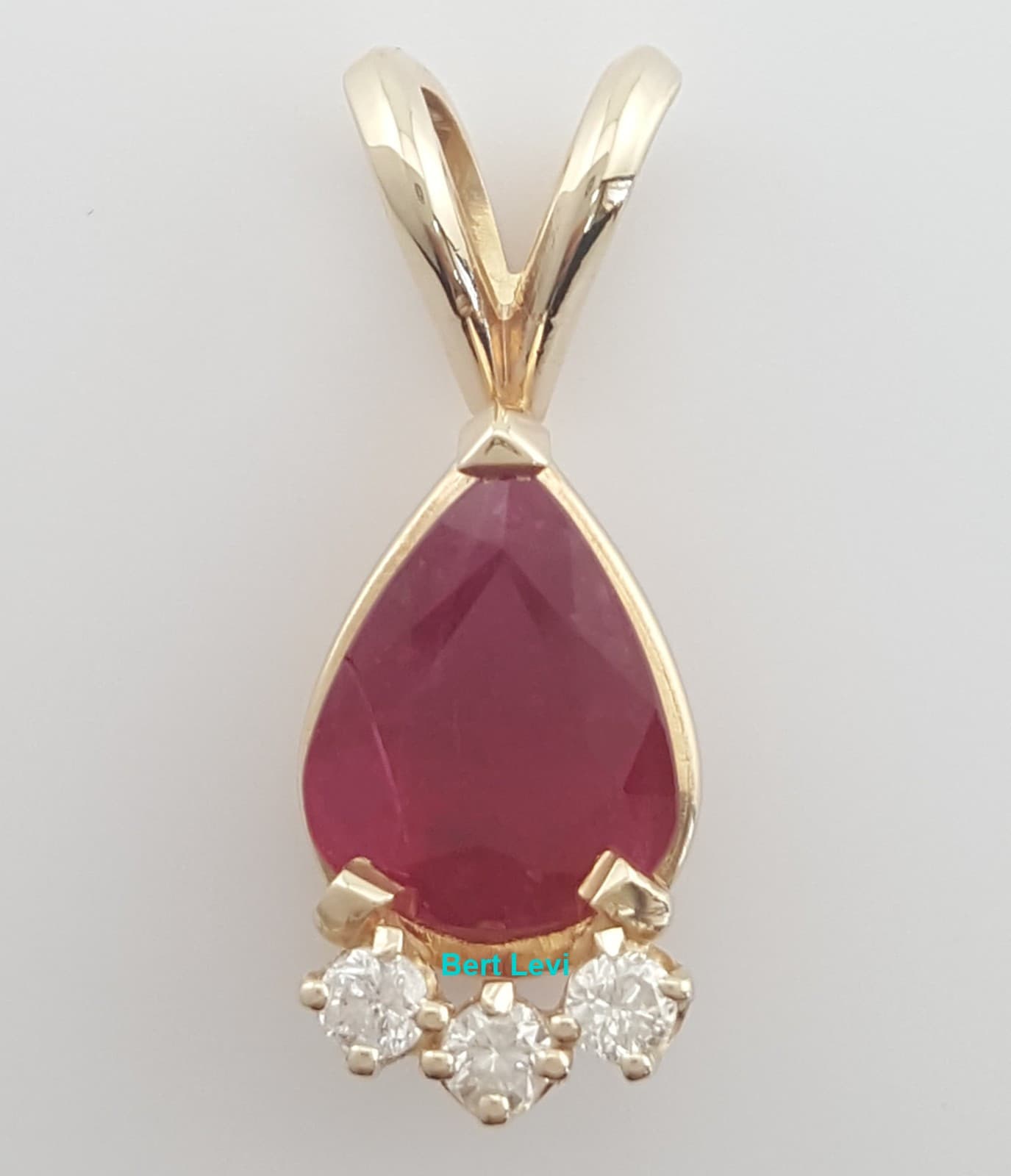 Pear Ruby & Diamond Pendant 14k Yellow Gold 18.5 mm