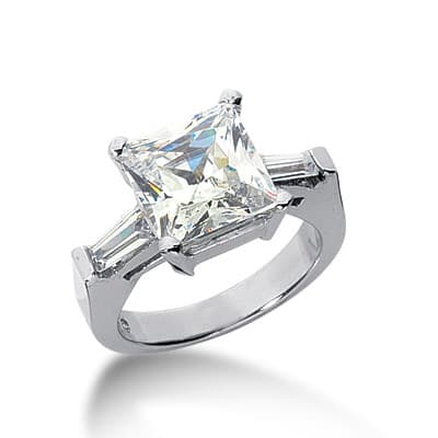 Ladies 14KT White Gold Platinum Three Stones Engagement Ring ENR2958