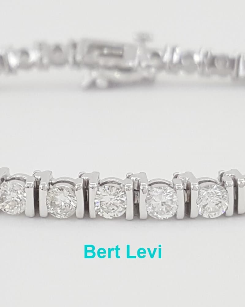 Round Brilliant Diamond Tennis Bracelet 5 ct Bar-Set 14K White Gold 7"
