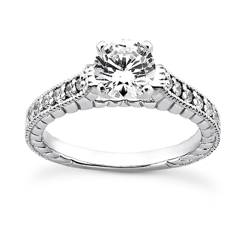 Ladies 14KT White Gold Platinum Round Diamond Tailored Engagement Set ENS3221-A