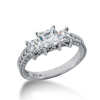 Ladies White Gold Platinum Princess Diamond Three Stones Engagement Ring ENR3095