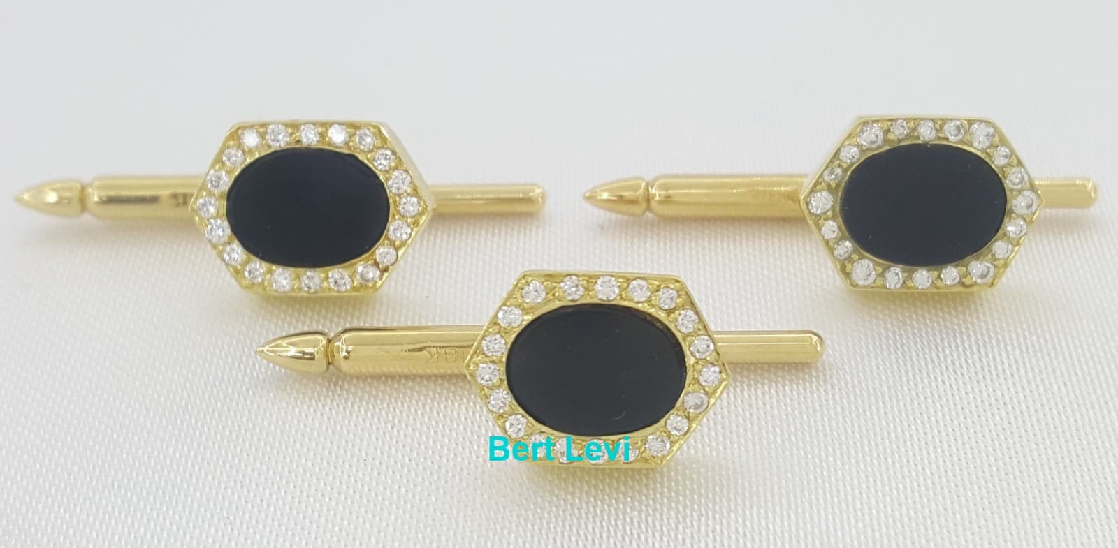 Onyx & Diamond Shirt Studs 18k Yellow Gold 0.3 ct 9 Grams