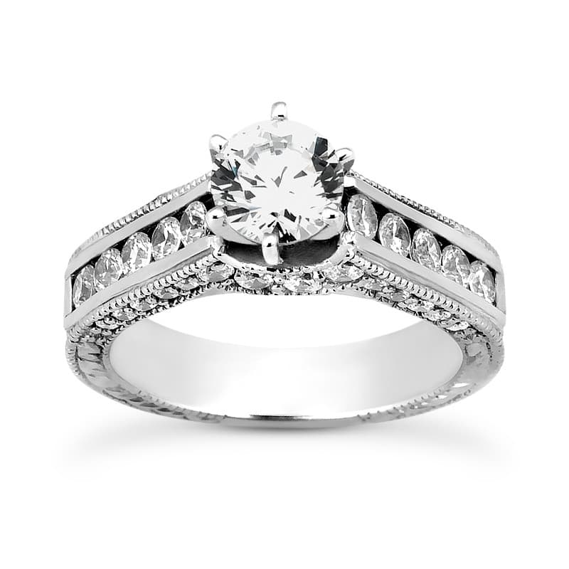 Ladies 14KT White Gold Platinum Antique Engagement Ring ENR7762