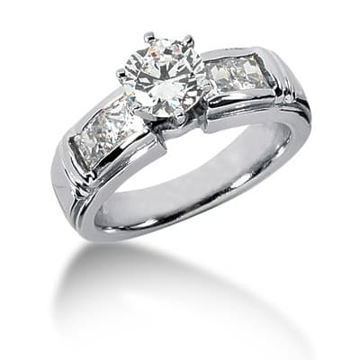 Ladies 14KT White Gold Platinum Fancy Engagement Set ENS712-A