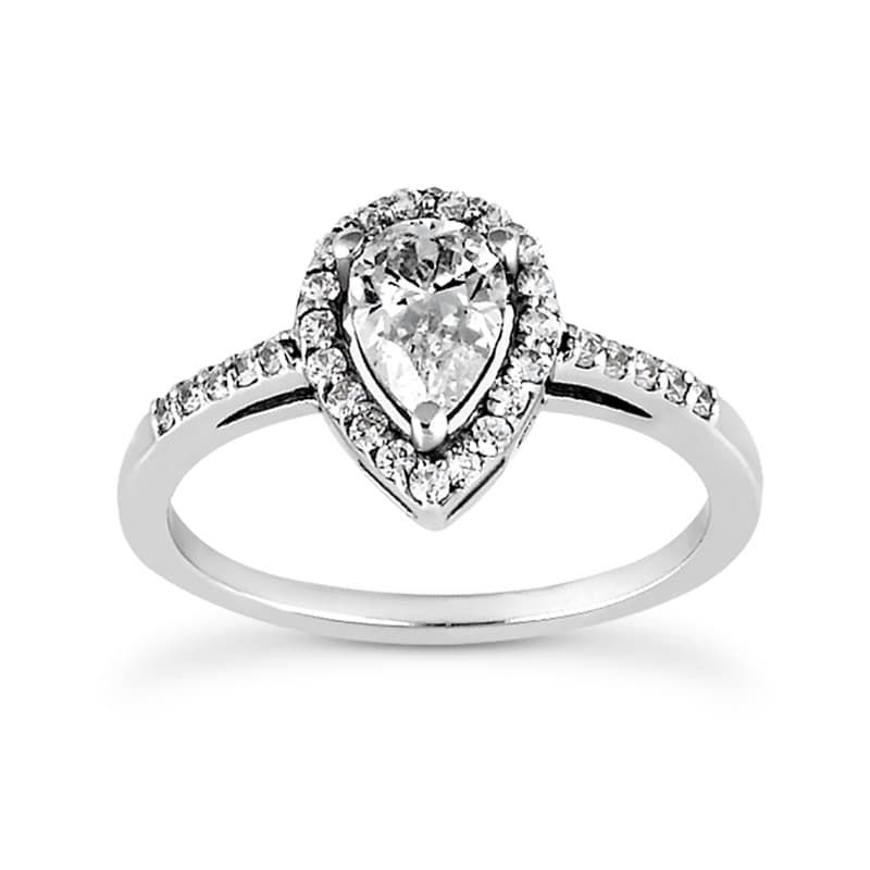 Ladies 14KT White Gold Platinum Pear Diamond Halo Engagement Ring ENR8809