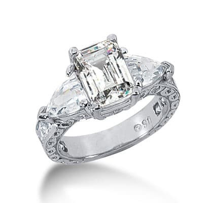 Ladies 14KT White Gold Platinum Three Stones Engagement Ring ENR2909