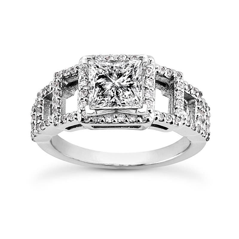 Ladies 14KT White Gold Platinum Round Diamond Tailored Engagement Set ENS3231-A