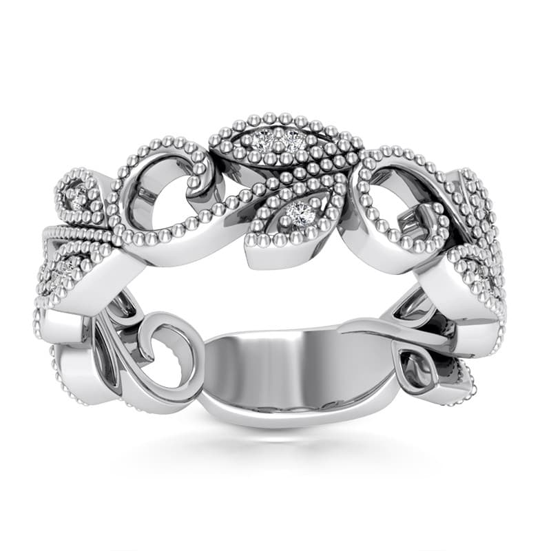 Ladies 14KT White Gold Platinum Round Diamond Wedding Band WB5401