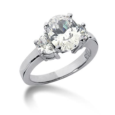 Ladies 14KT White Gold Platinum Three Stones Engagement Ring ENR6202