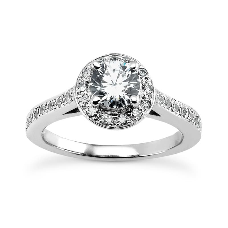 Ladies 14KT White Gold Platinum Round Diamond Halo Engagement Ring ENR9085