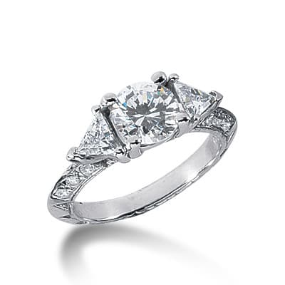 Ladies 14KT White Gold Platinum Three Stones Engagement Ring ENR2677