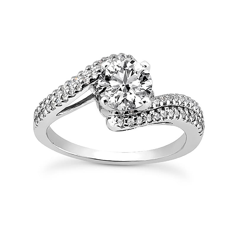 Ladies 14KT White Gold Platinum Round Diamond Tailored Engagement Set ENS3167-A