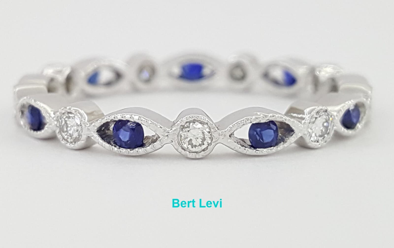 Round Diamond & Blue Sapphire 0.38 ct Eternity Band Ring Platinum Rtl $1,500