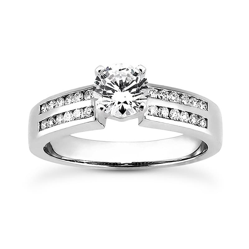 Ladies 14KT White Gold Platinum Round Diamond Tailored Engagement Set ENS3123-A