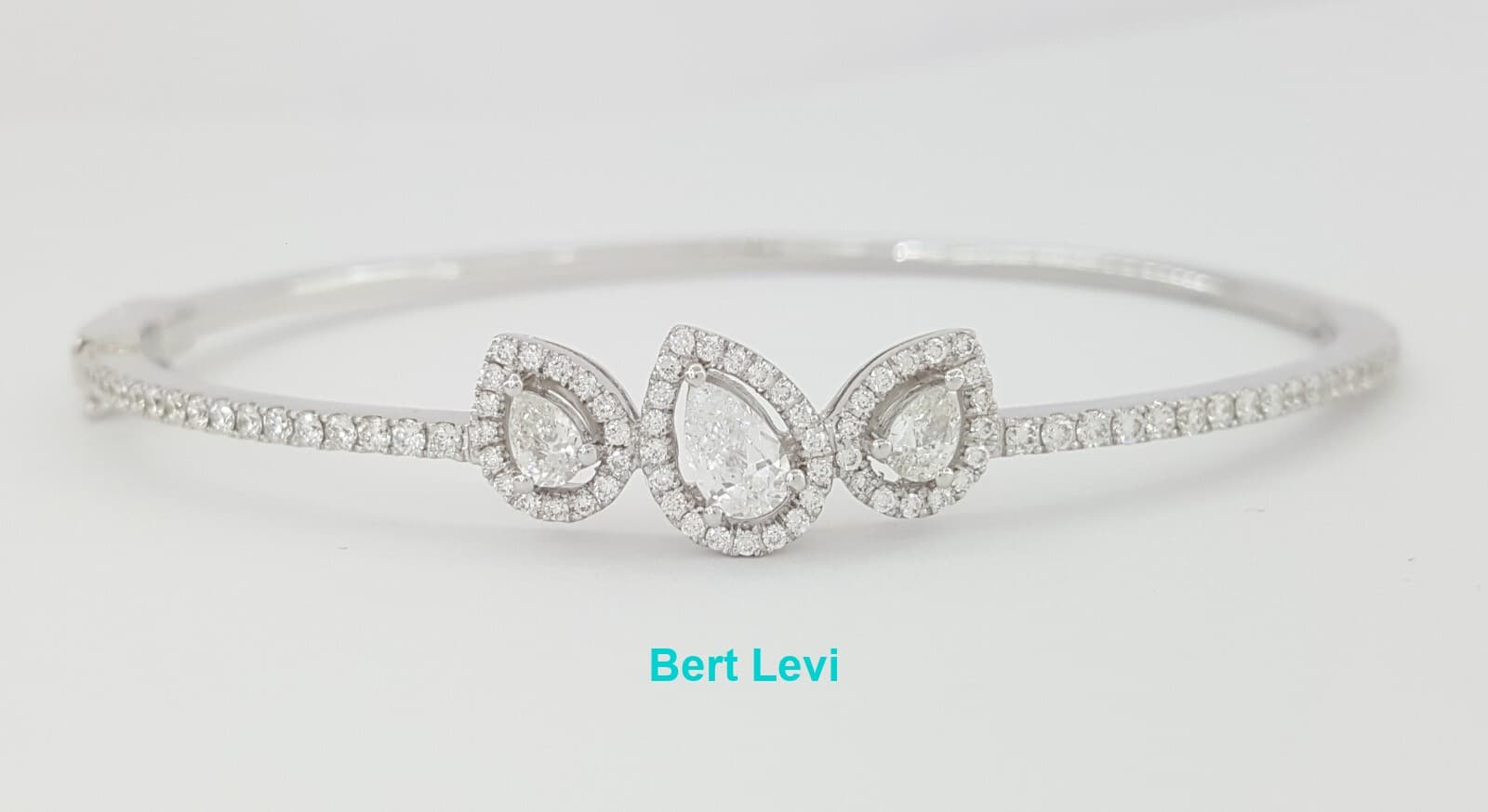Pear & Round Cut Diamonds 1.2 ct Bangle Bracelet 18K White Gold 6.5"