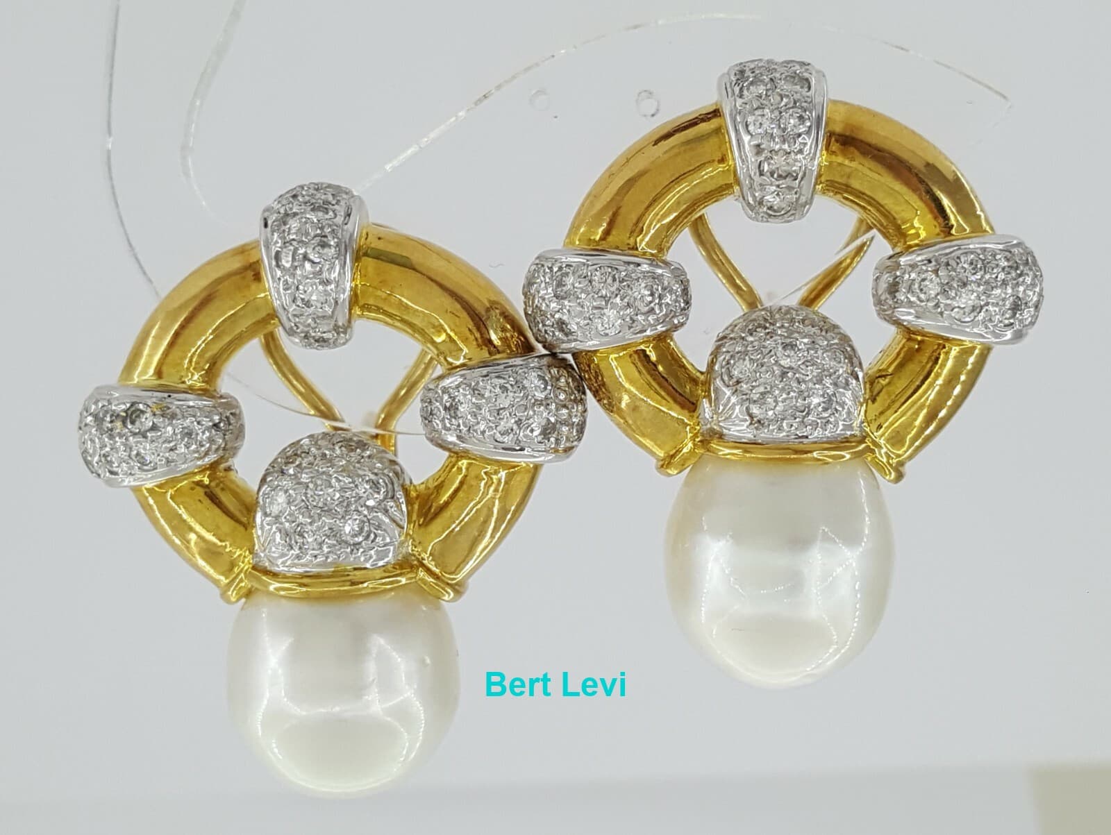 Vintage 18k Yellow Gold South Sea Pearl & 1.2 ct Diamond Earclips Earrings 31.1g