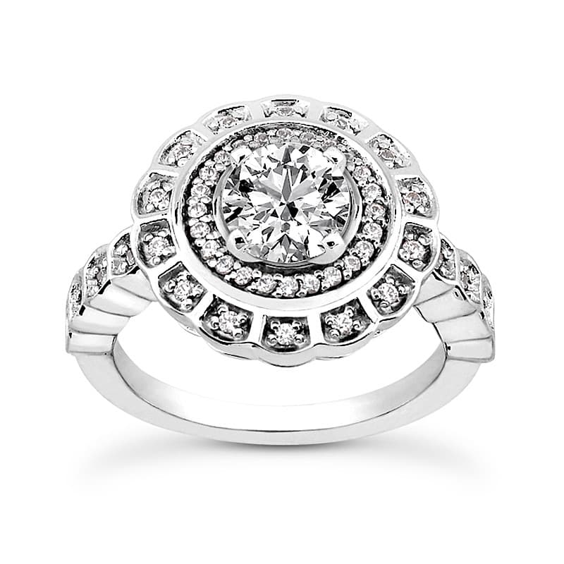 Ladies 14KT White Gold Platinum Round Diamond Tailored Engagement Set ENS3246-A