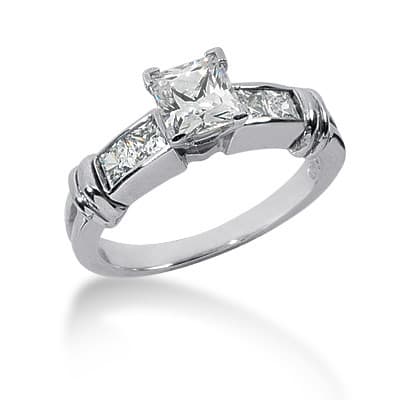 Ladies 14KT White Gold Platinum Fancy Engagement Set ENS639-A