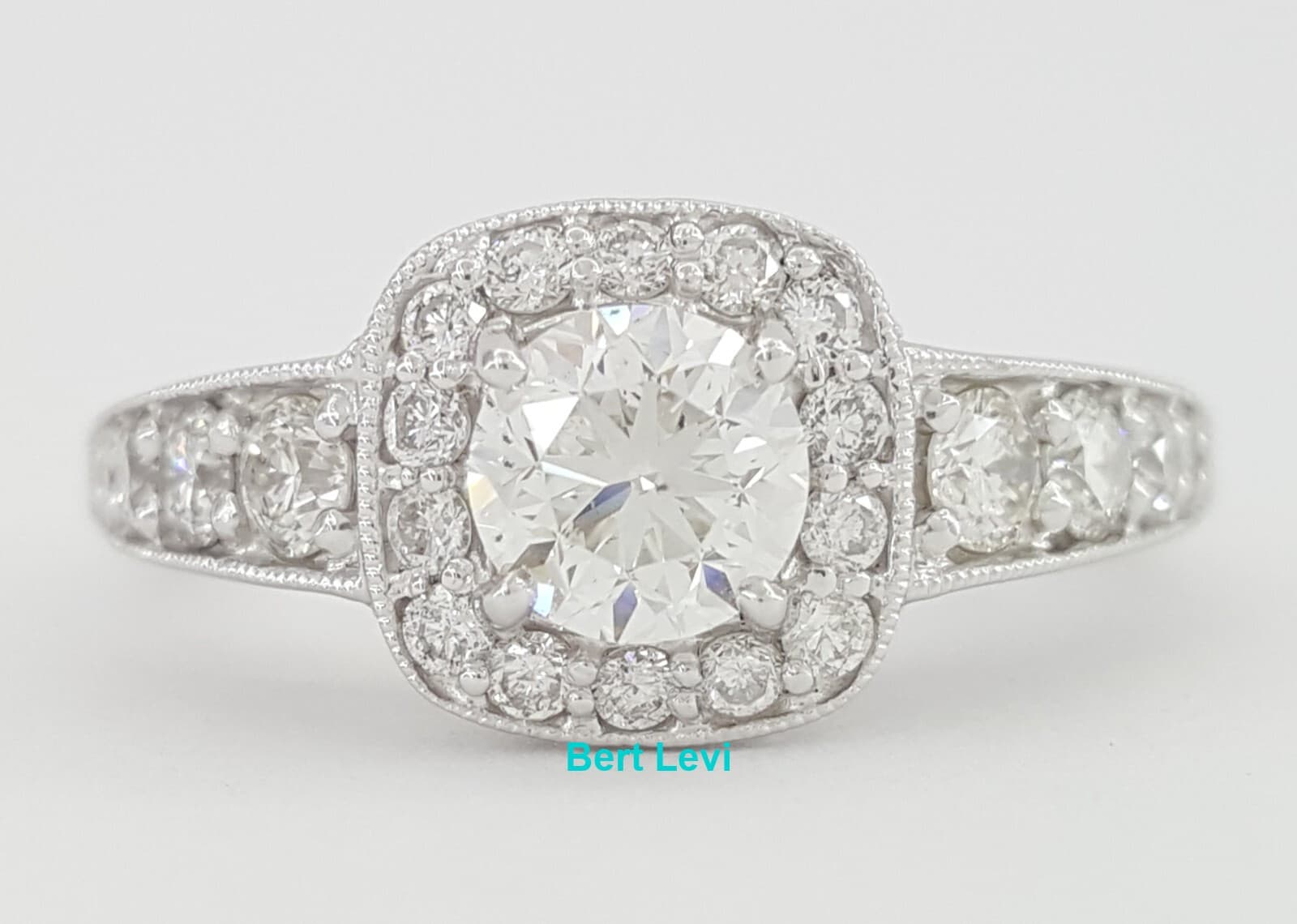 Natural Round Diamond Halo Engagement Ring 1.46 ct 14k White Gold Retail $4,500
