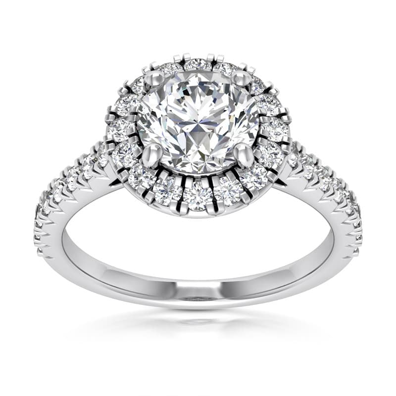 Ladies 14KT White Gold Platinum Round Diamond Halo Engagement Set ENS2387-1.5-A
