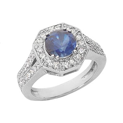 Ladies 14KT White Gold Platinum Round Diamond Color Stone Ring CSR1100