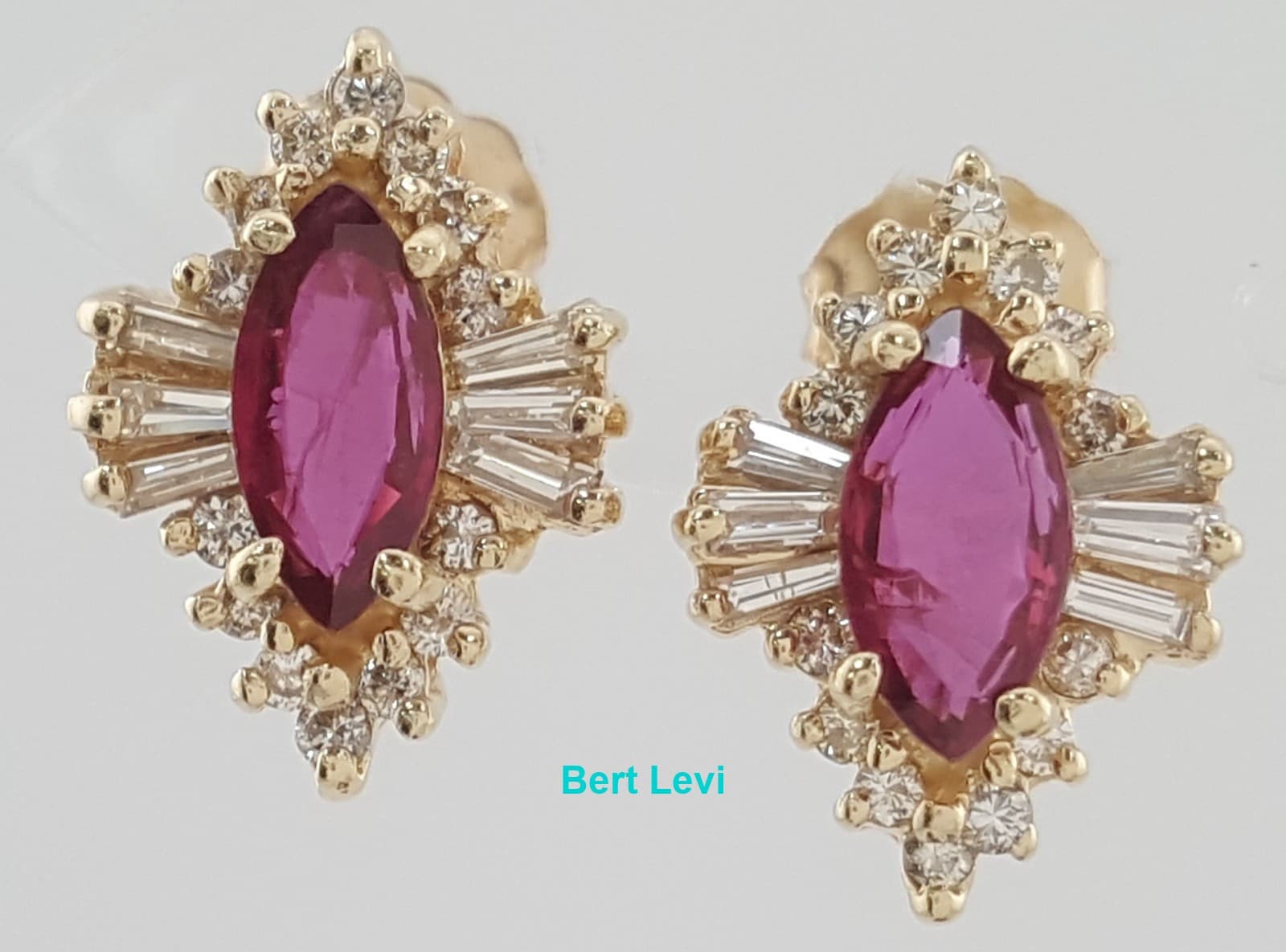 Marquise Ruby Diamond Halo Stud Earrings 1.46 ct 14k Yellow Gold