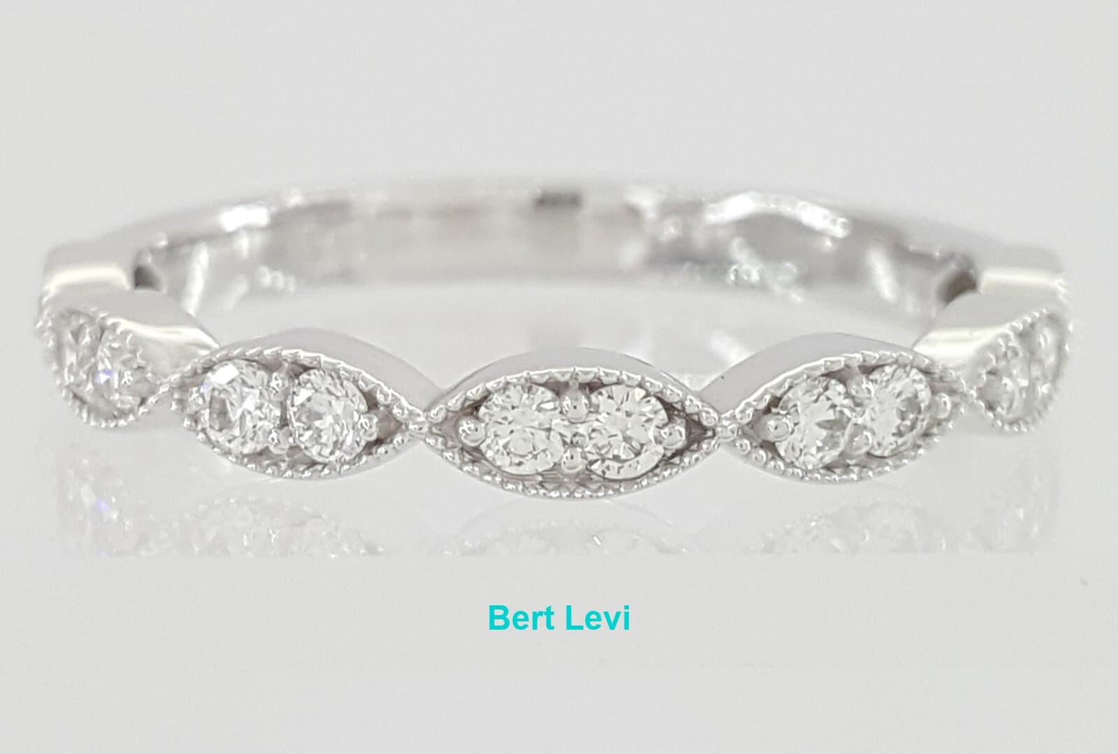 14K White Gold Half Circle Round Diamond Marquise Style Wedding Band 0.35 ct