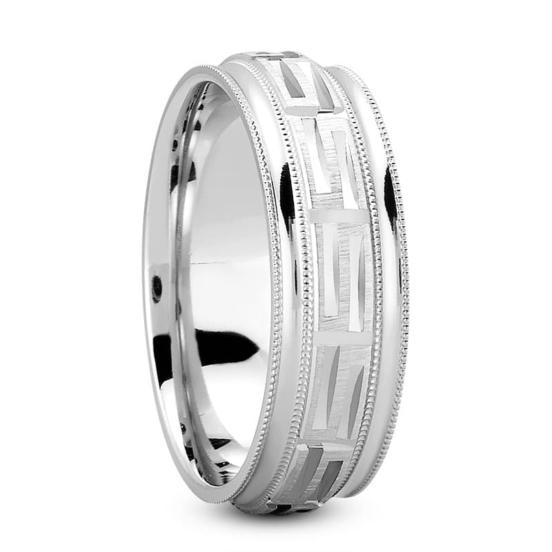 Mens 14KT White Gold Platinum Traditional Wedding Band M1089