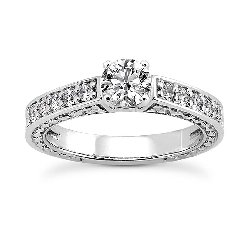Ladies 14KT White Gold Platinum Round Diamond Tailored Engagement Set ENS3520-A