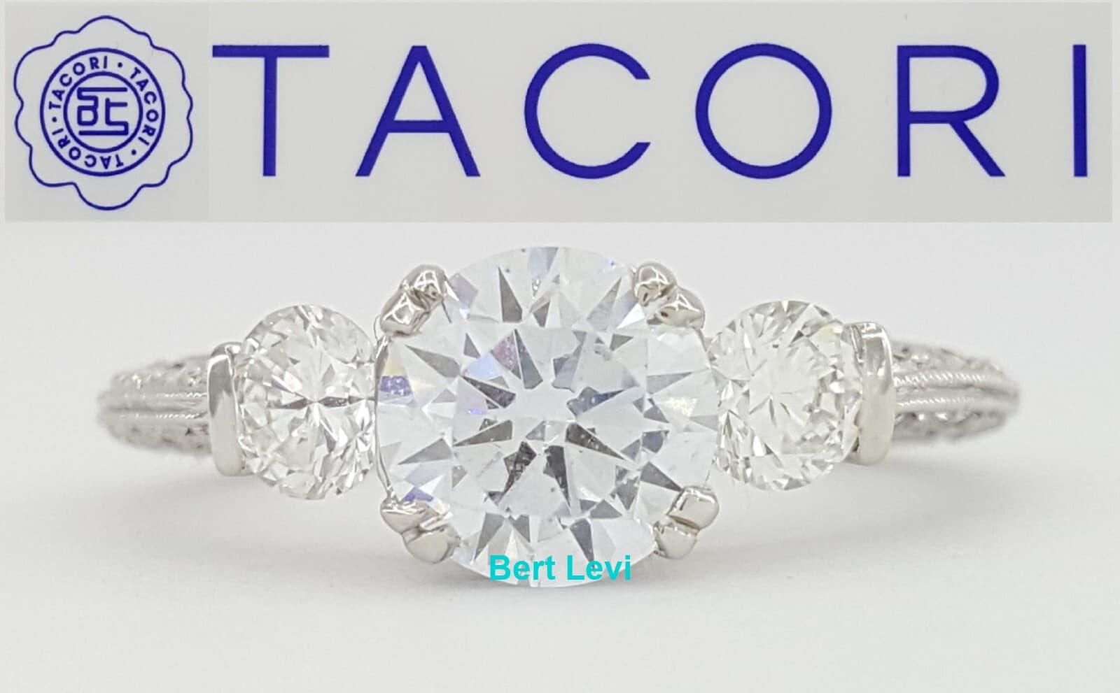 0.85 ct Tacori Crescent Platinum Eternity Semi-Mount Engagement Ring Rt $7,960