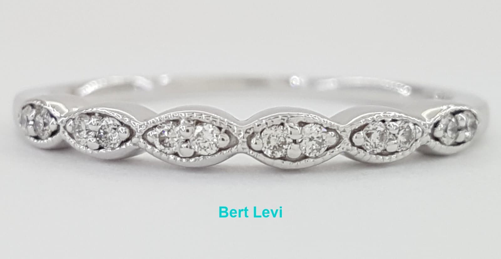 Diamond Marquise Style 14k White Gold Wedding Band 0.1 ct