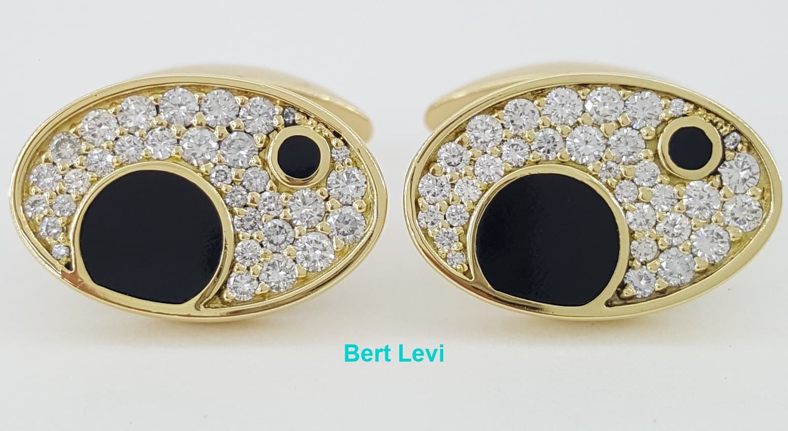 Bernard K Passman Black Coral Diamond 18k Yellow Gold Cufflinks 1.1 ct