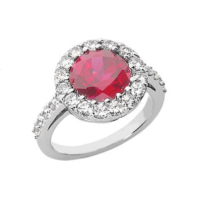 Ladies 14KT White Gold Platinum Round Diamond Color Stone Ring CSR1167