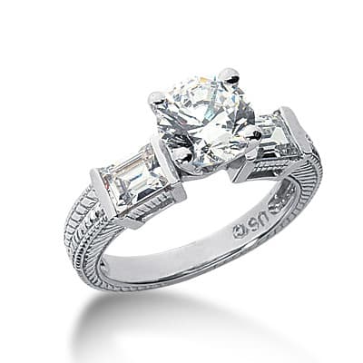 Ladies 14KT White Gold Platinum Three Stones Engagement Ring ENR1803