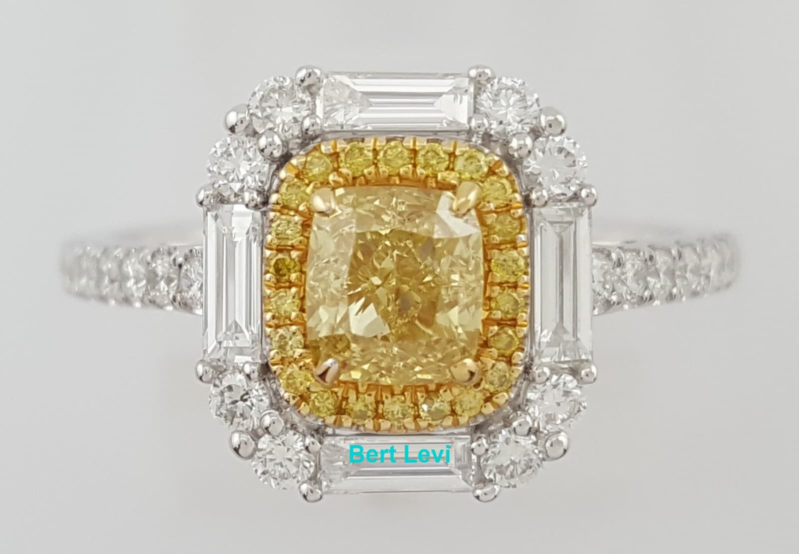 Fancy Intense Yellow Cushion Diamond Halo Engagement Ring 1.29 ct 18k Rtl $10.5K