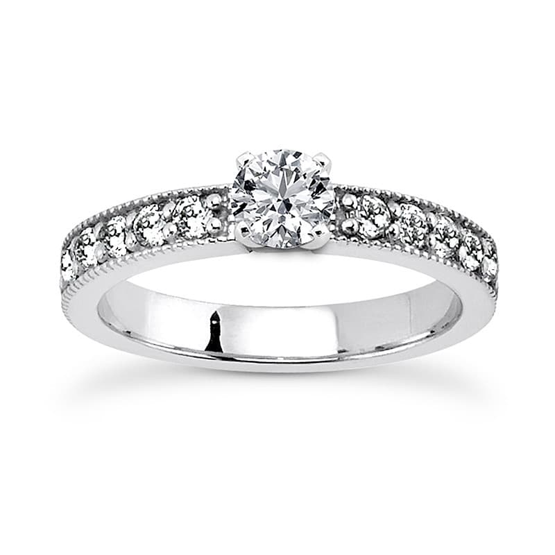 Ladies 14KT White Gold Platinum Round Diamond Tailored Engagement Set ENS3589-A