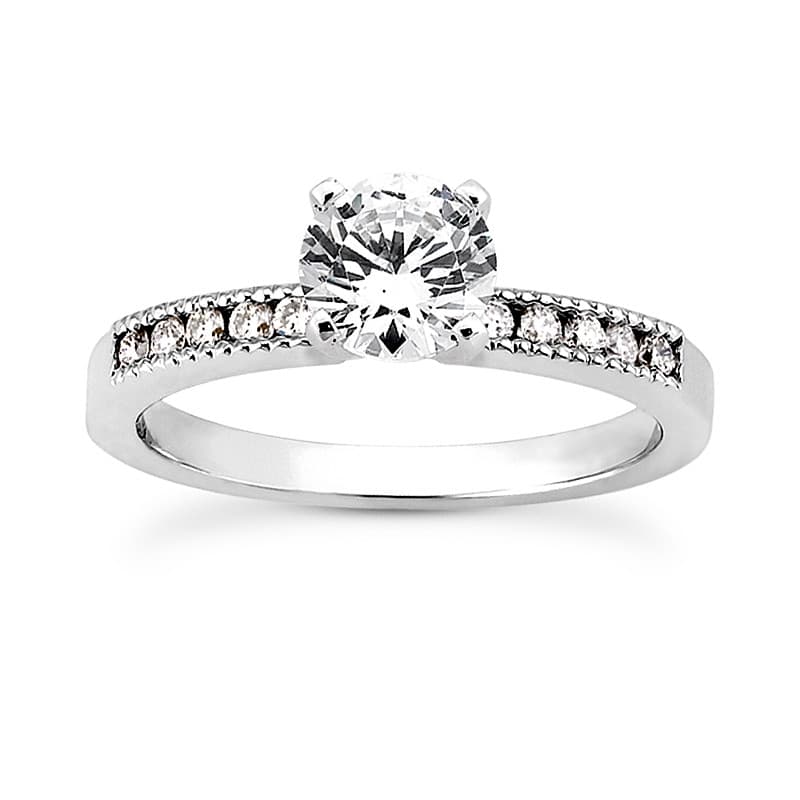 Ladies 14KT White Gold Platinum Round Diamond Tailored Engagement Set ENS3054-A