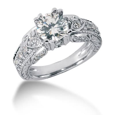 Ladies 14KT White Gold Platinum Fancy Engagement Set ENS795-A