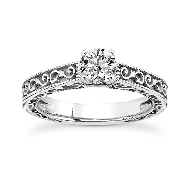 Ladies 14KT White Gold Platinum Solitaire Engagement Set ENS3584-A