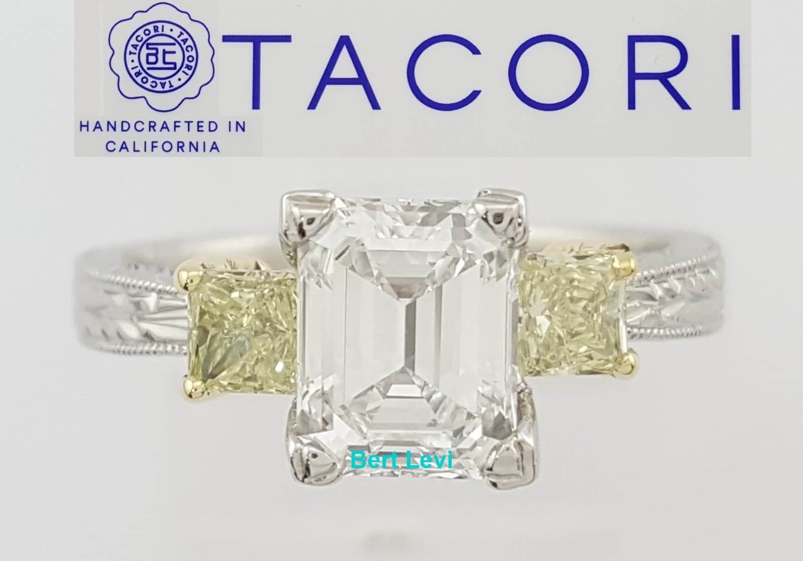 Tacori Emerald Cut Diamond 3 Stone Engagement Ring 2.02 ct Platinum & 18K $22.3K