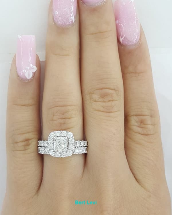Neil Lane Cushion Diamond Halo Engagement Ring Set 14k W Gold 1.88 ct Rtl $7.4K