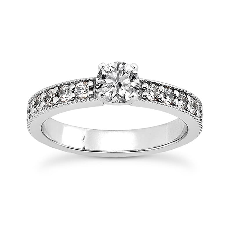 Ladies 14KT White Gold Platinum Round Diamond Tailored Engagement Set ENS3635-A