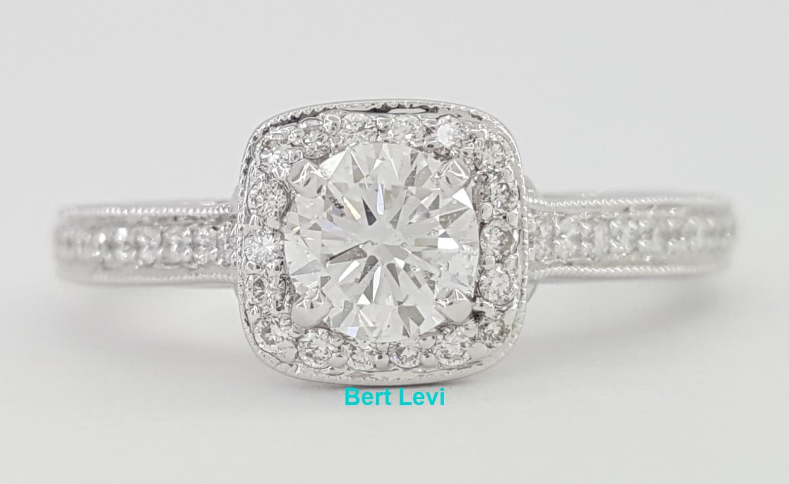 Natural Round Diamond Halo Engagement Ring 0.75 ct 14k White Gold